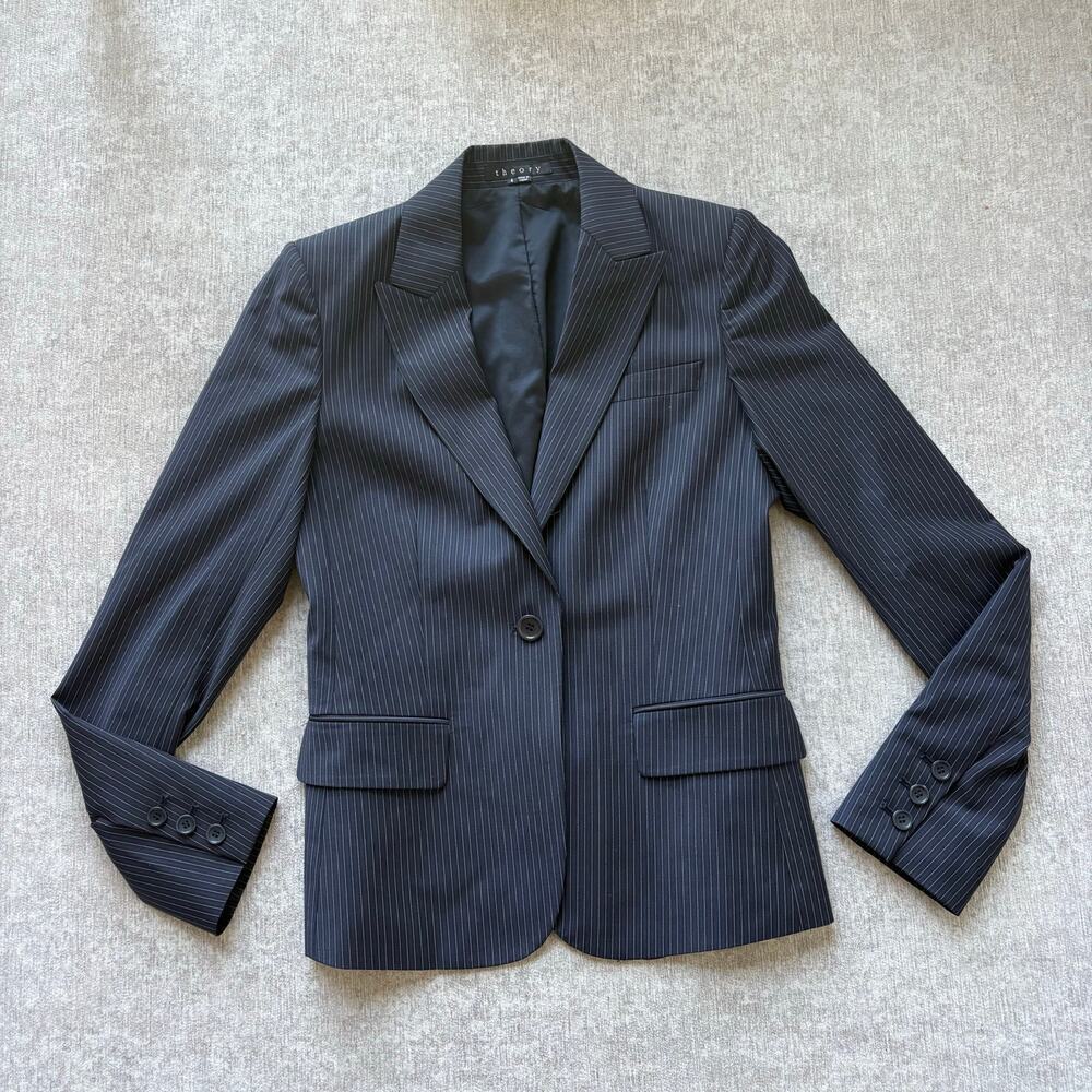 Theory Navy Blue Pinstripe Blazer